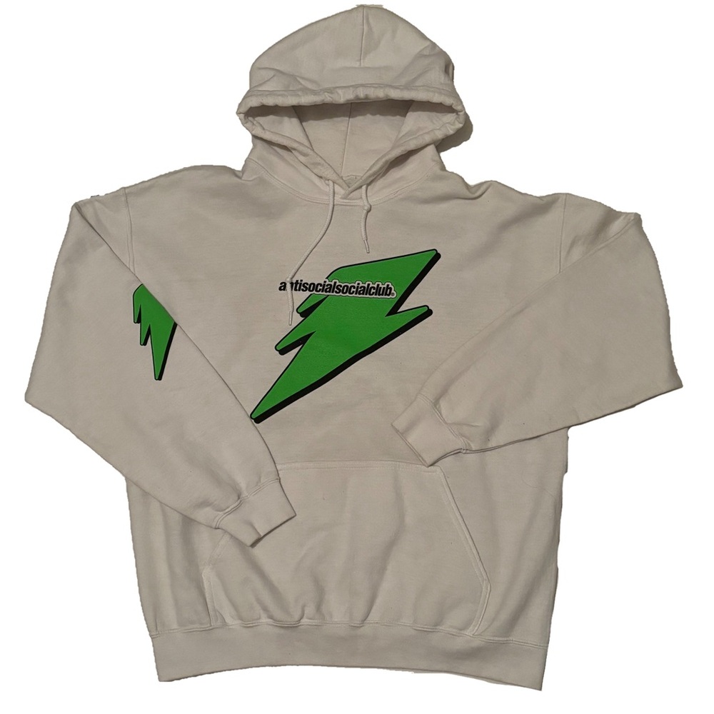Men's Anti Social Social Club Careless Bolt Pullover Hoodie White Green Large